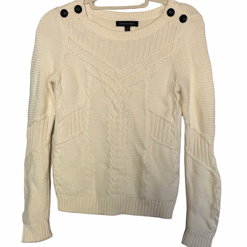 Banana Republic Women's Ivory Cable Knit Sweater | EUC | Sz XS